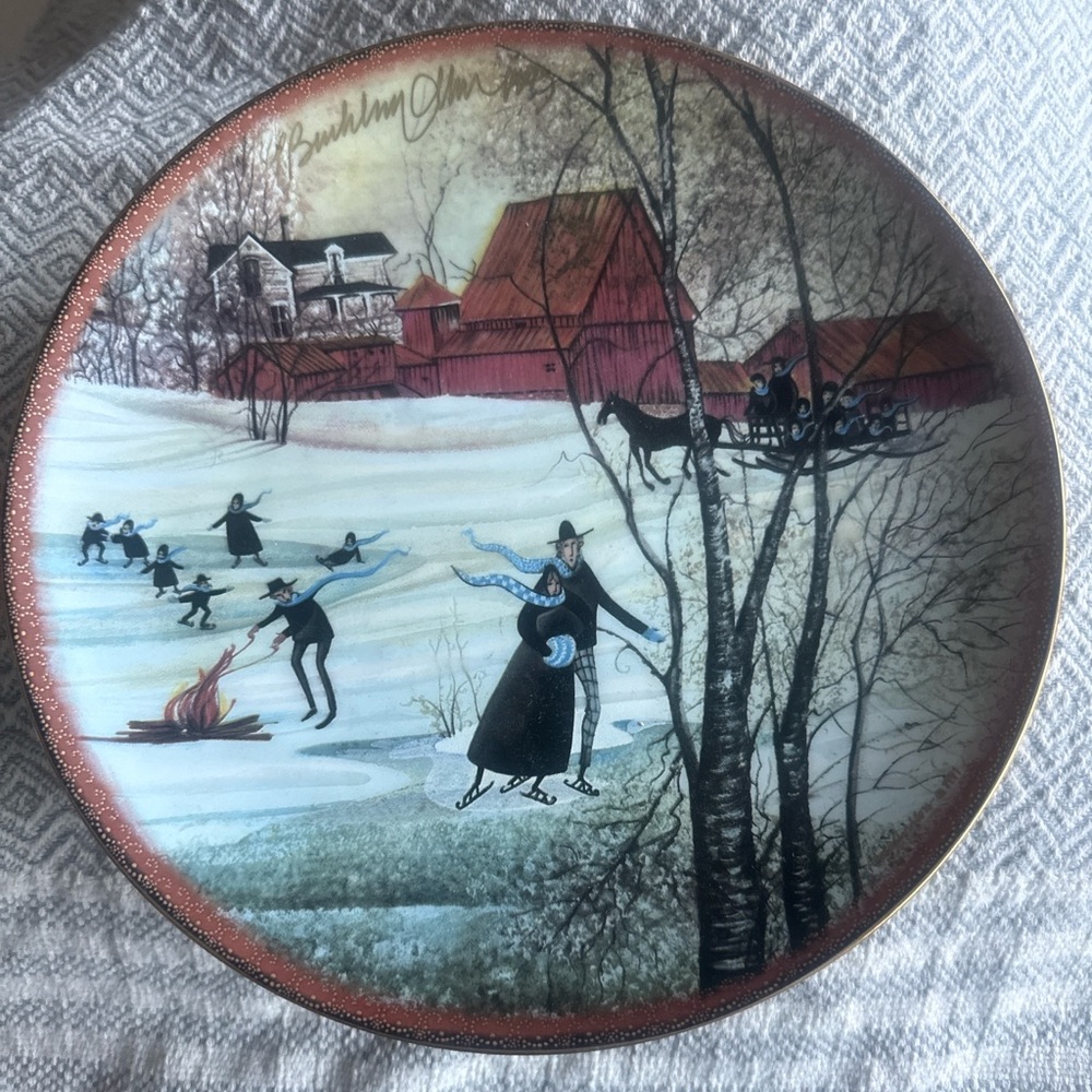 Signed P. Buckley Moss Limited Edition Art Plate - Red and Cream Accents